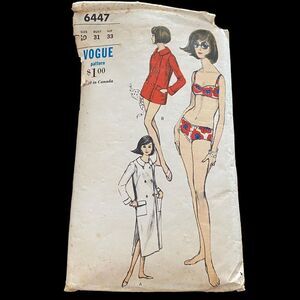Vintage 1960s Vogue Pattern Size 10 Two Piece Bikini Bathing Suit and Cover-Up